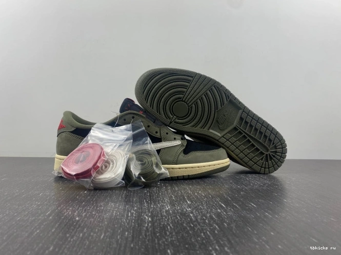 Rep TB DM7866-002 'BLACK SP JORDAN LOW AIR 1 TRAVIS SCOTT OG X OLIVE' 0714